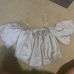 Urban Outfitters Grey Flowy Crop Top with Off the Shoulder Sleeves